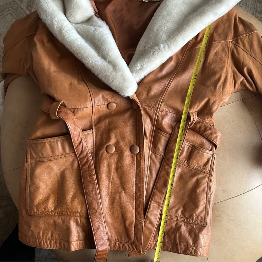 Penny Lane Shearling Trim Leather Coat Boho 70s Revival Oversized L Wilsons - Picture 15 of 16